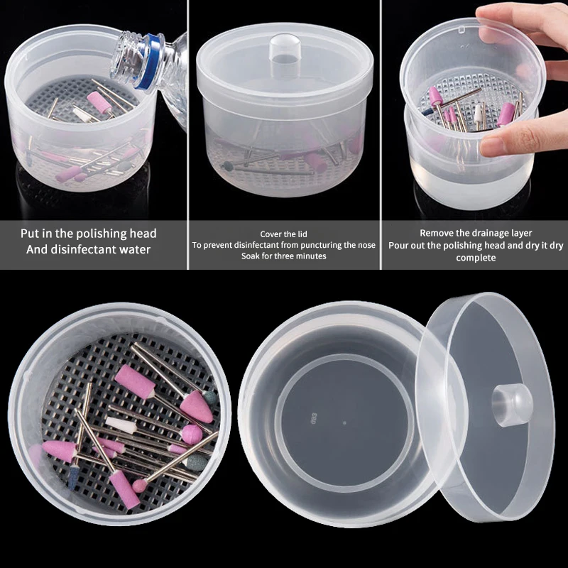 Nail Art Drill Bits Grinding Head Sterilizer Disinfection Box Nail Tool Cleaning Box Manicure Storage Case Clipper Accessories