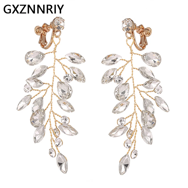 

Handmade Crystal Clip On Earrings for Women Accessories Girls Luxury Fashion Bridal Drop Earring Party Jewelry Trendy Prom Gift