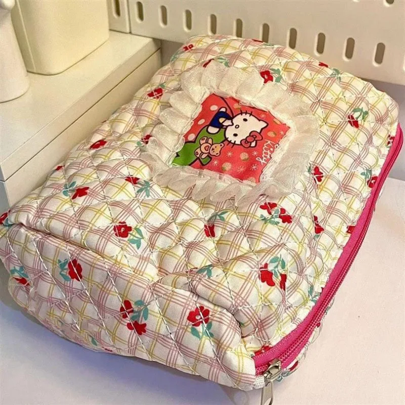 Sanrio Hello Kitty Cosmetic Bag Travel Portable Large Capacity Women Girl Kawaii Cosmetic Brush Skin Care Storage Toiletry Bag