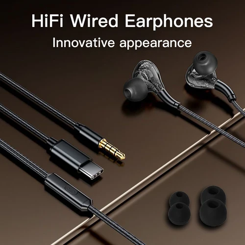 Imagen 2 del producto Auriculares con cable y Chip Digital tipo C, auriculares intrauditivos con sonido envolvente HiFi de 3,5mm para Samsung Galaxy S25, iPhone 17, Xiaomi