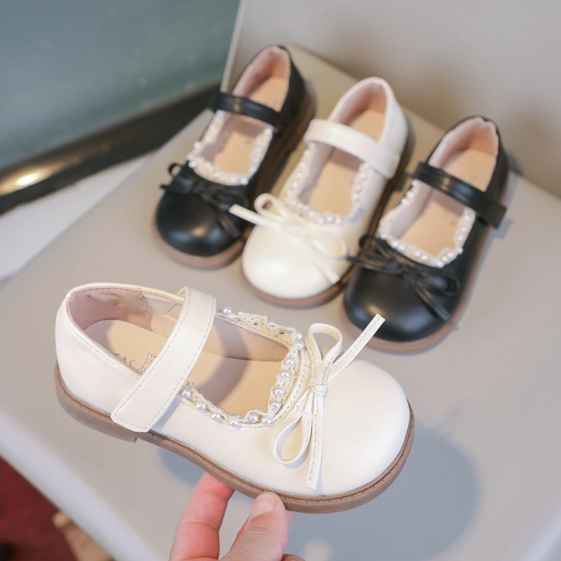 

*Spring Autumn Fashion Princess Elegant Pearl Casual Shoes Hot Selling Lightweight Children's Soft Bow Comfortable Flat Shoes