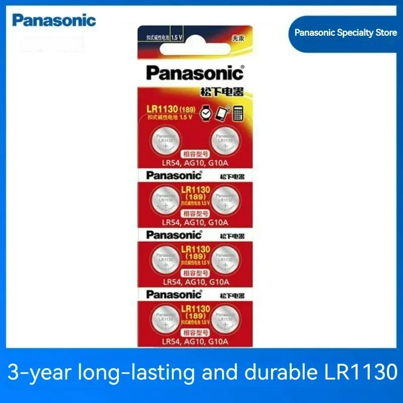 Panasonic 189 LR1130 AG10 SR1130 389 V10GA LR54 SR54 1,5 В щелочная батарейка-таблетка для часов, калькулятора, игрушечного термометра Panasonic 189 LR1130 AG10 SR1130 389 V10GA LR54 SR54 1,5 В щелочная батарейка-таблетка для часов, калькулятора, игрушечного термометра