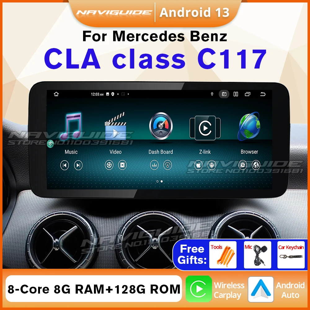 NAVIGUIDE 10.25 / 12.3 Inch Android Car Radio For Mercedes CLA Class C117 LHD 2012-2018 Wireless Carplay Auto Multimedia Player