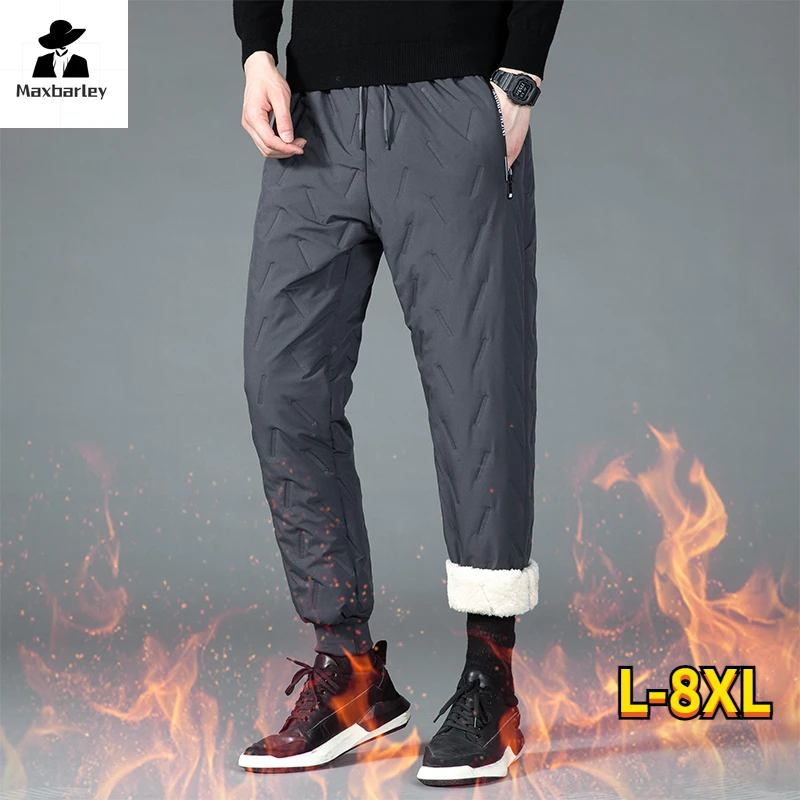 

8xl Winter Sweatpant Men Outdoors Plush Thick Fleece Warm Ski Pants Men Casual Waterproof Windproof Down Cotton Padded Pants