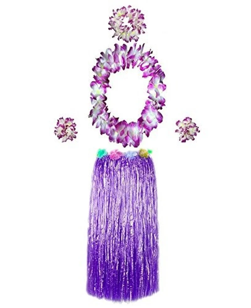 Women Girls Flower Hawaiian Luau Hula Grass Skirt  Costume Set for Dance Performance Party Decorations Favors Supplies