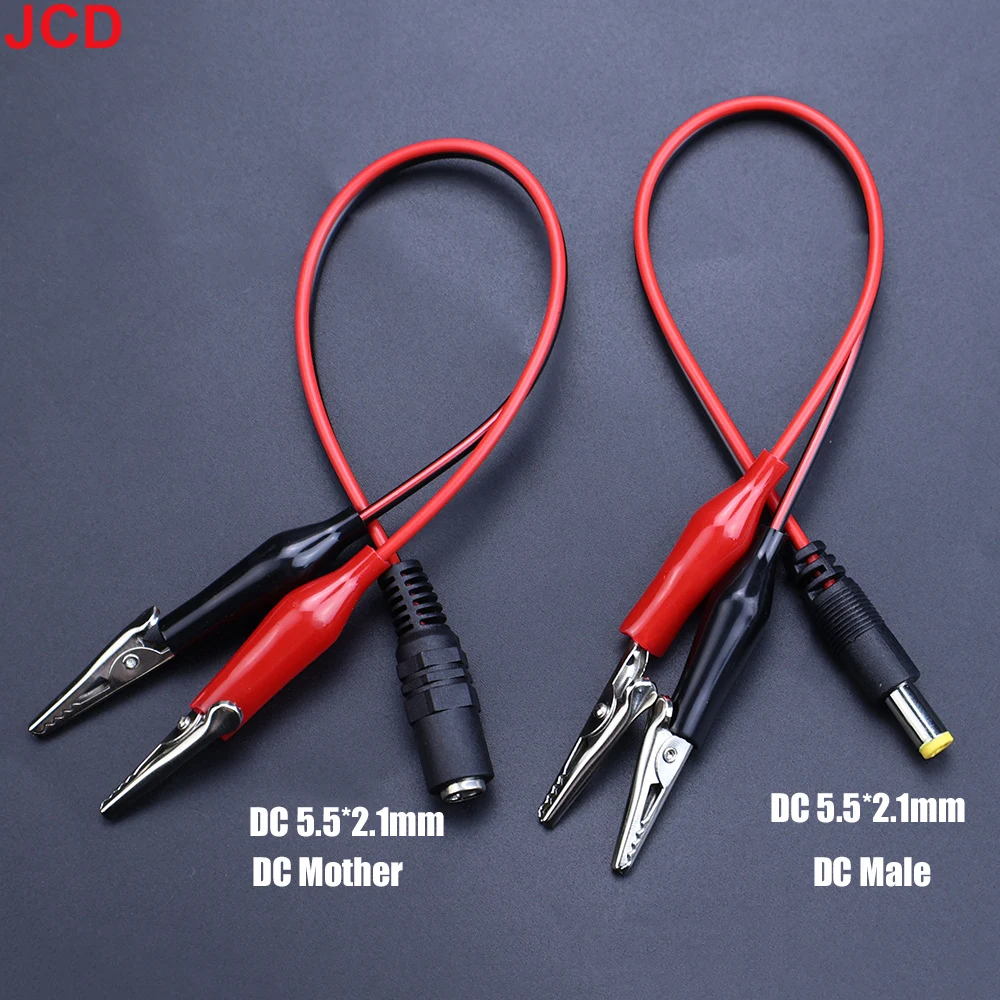 JCD 1pcs 2 Alligator Clip To 1 Male or Female DC Power Plug Connector Adapter 25CM Wire DC 5.5*2.1mm Clips Crocodile Test Leads