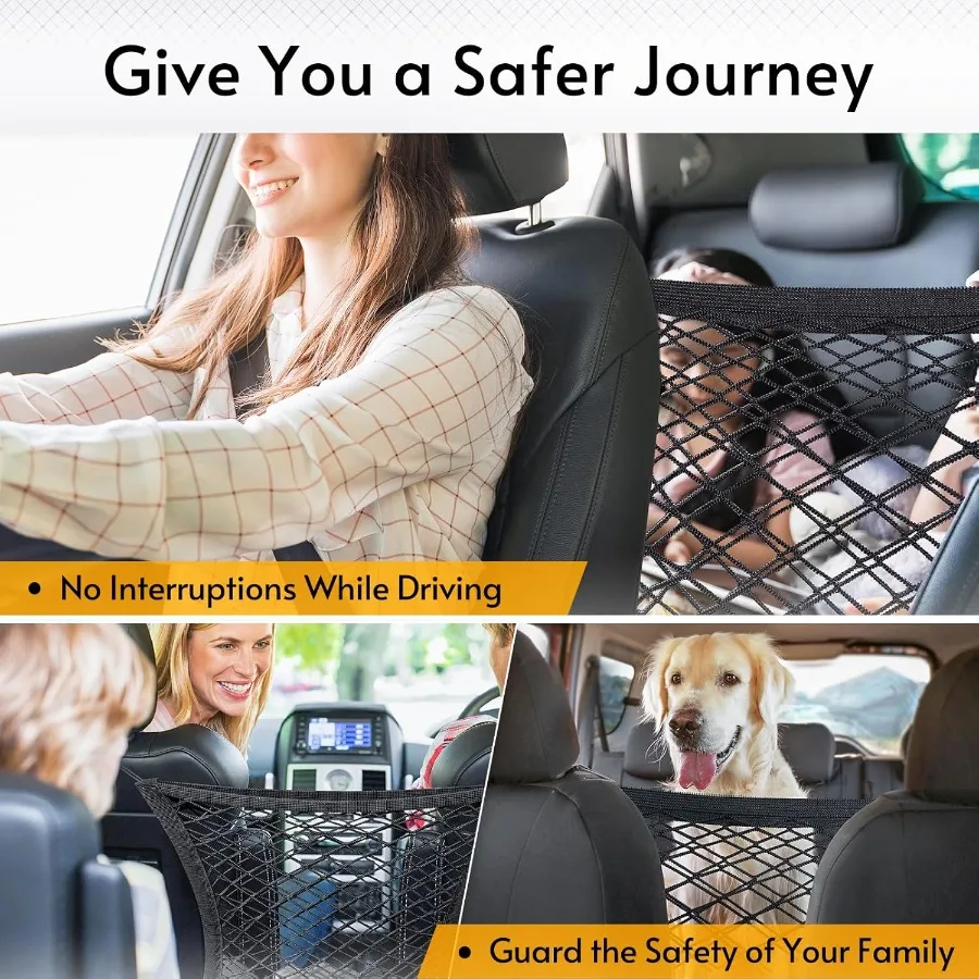 Dog Car Net Barrier for SUVs with Metal Hooks and Stretchable Mesh Design Car Divider and Storage Bag Included Ideal for Safe T