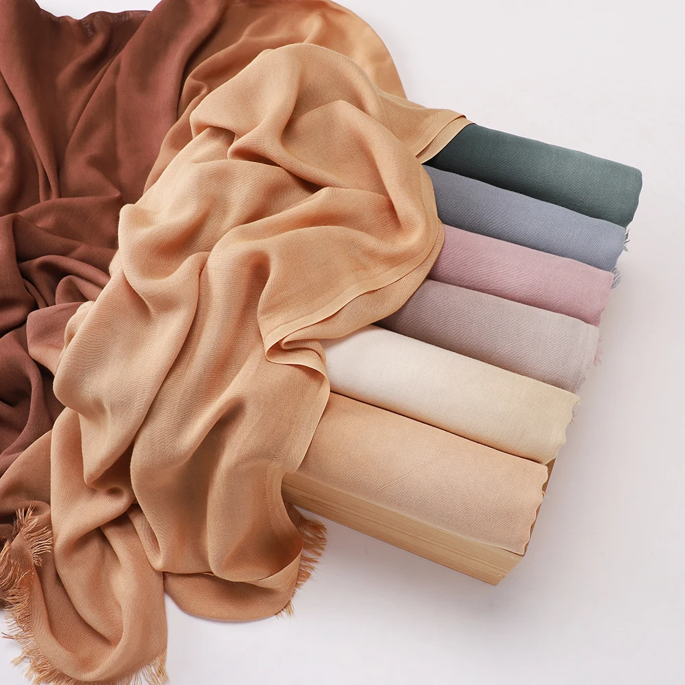 Vintage Farbverlauf Hijab mit Quasten, weicher, leichter muslimischer Kopftuch, türkischer Stil, Fransen-Schal, Wickel für Damen, islamischer Turban – Detail 8