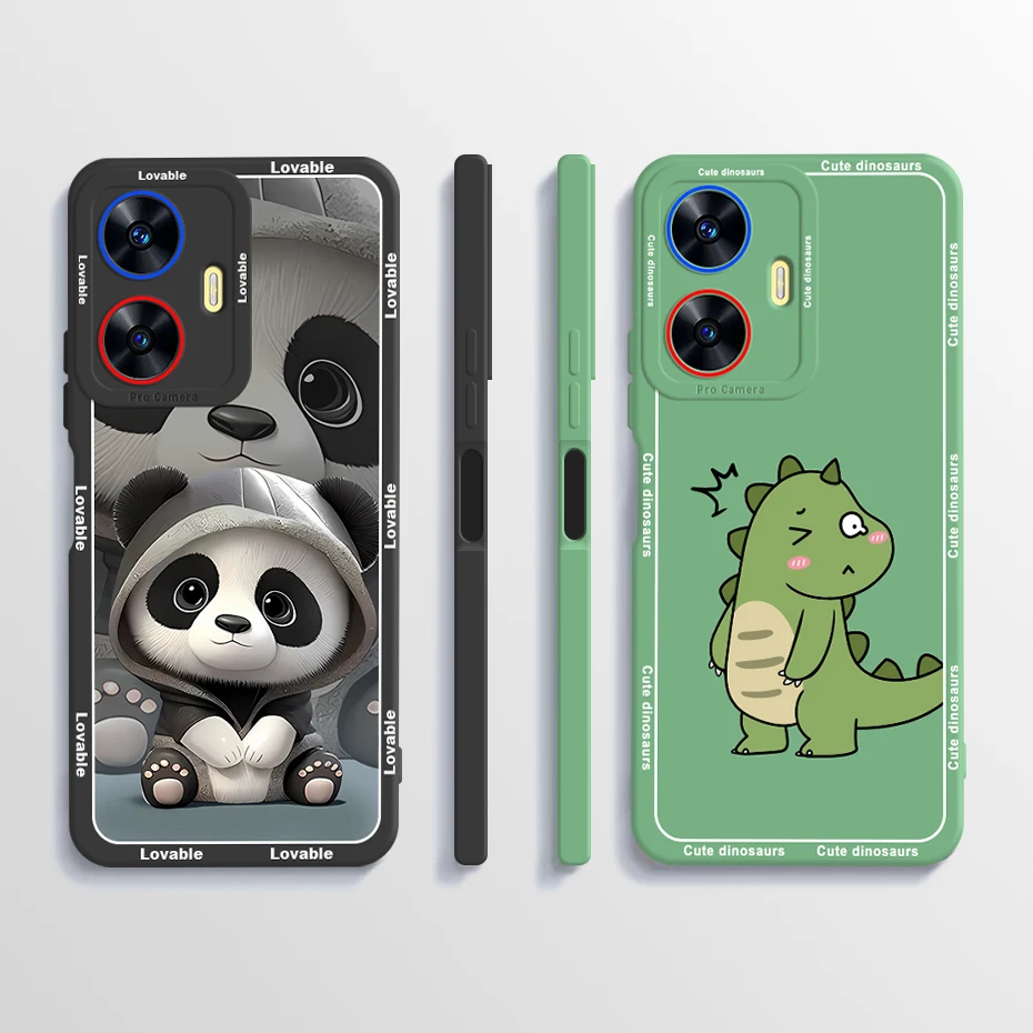 For Realme C55 Case Realme C55 4G Cover RMX3710 Liquid Silicone Cute Dinosaur Phone Case Soft TPU Bumper For RealmeC55 C 55 Capa