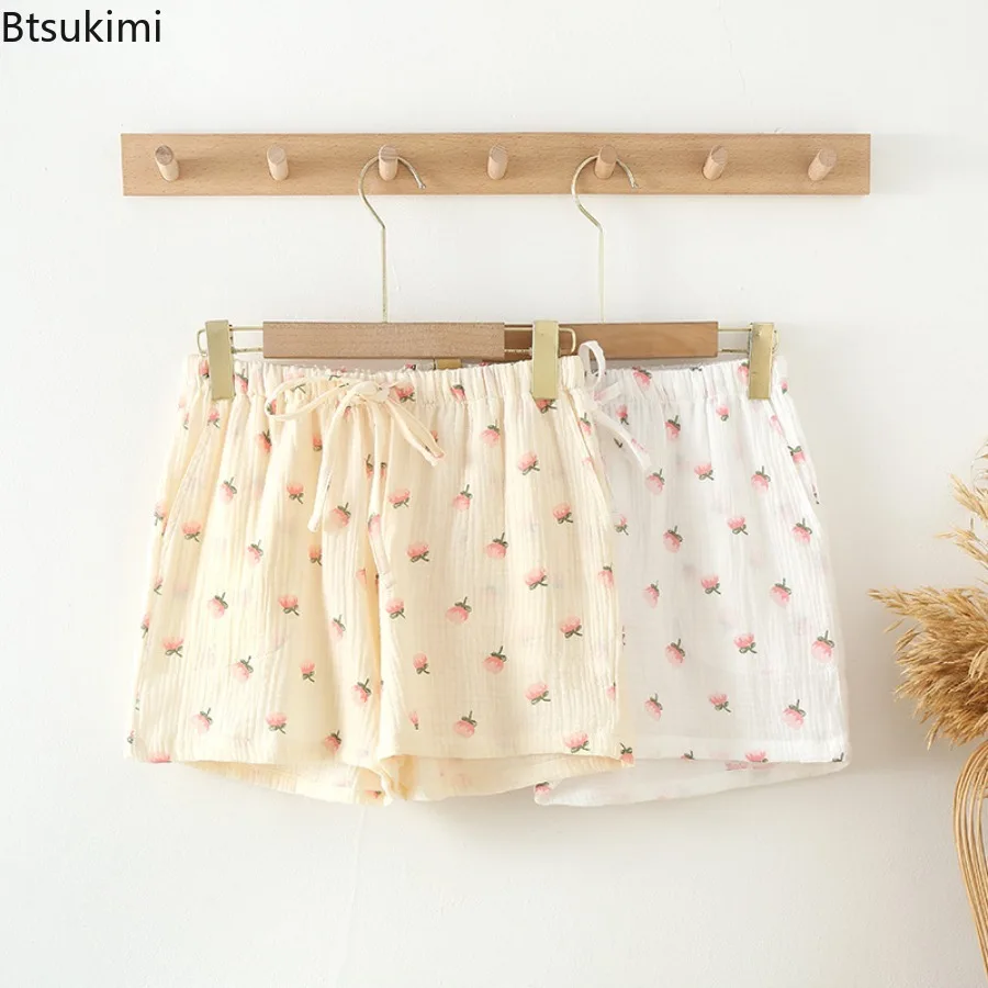 2026 Women's Summer Pure Cotton Pajamas Shorts Printed Loose Fitting Sleep Bottoms Elastic Waist Sleep Shorts Home Lounge Wear