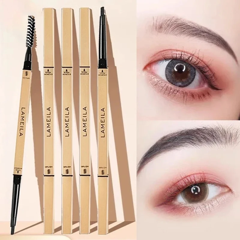 5 Colors With Brush Double Head Eyebrow Pencil Waterproof Smooth Eyebrow Stick Sweatproof Eyebrow Gel Tattoo Pencil Cosmetics