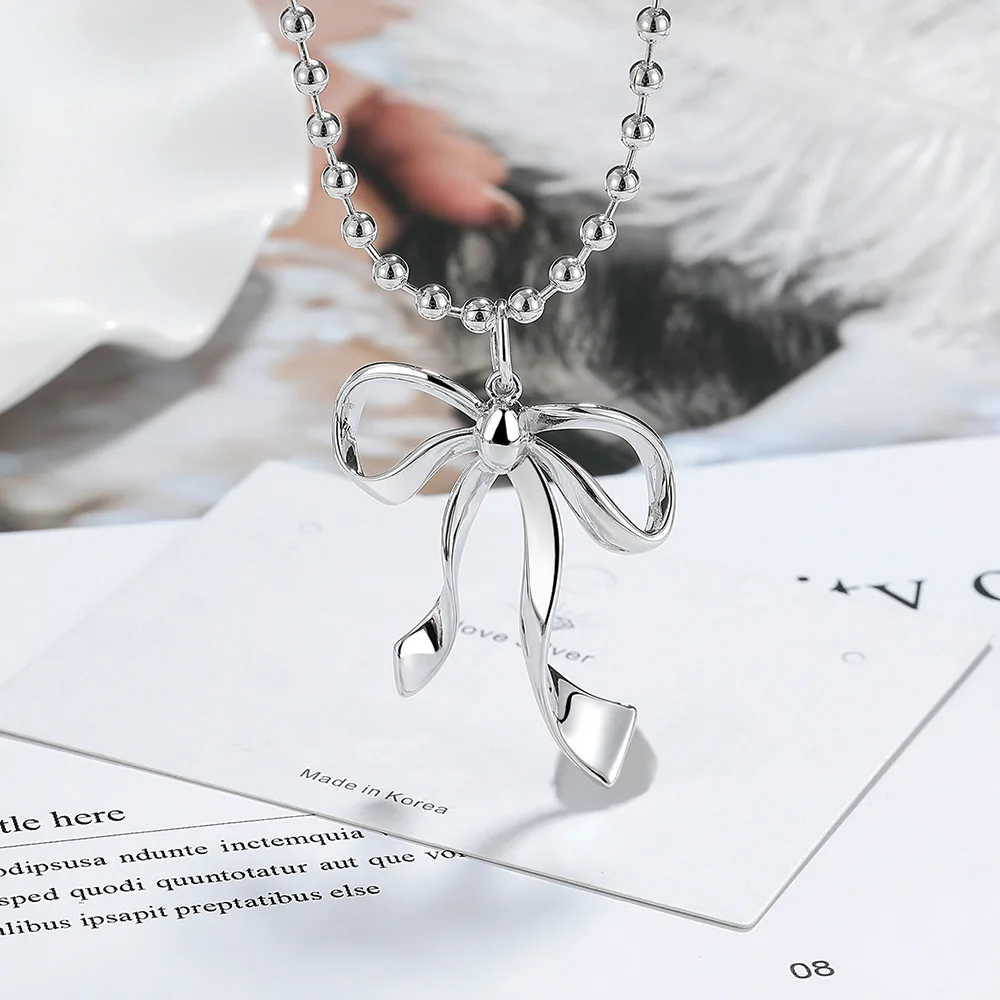 

Ожерелье из стерлингового серебра 925 пробы, простой нишевый дизайн, лента с бантом, подарок на день рождения, годовщину, свадьбу