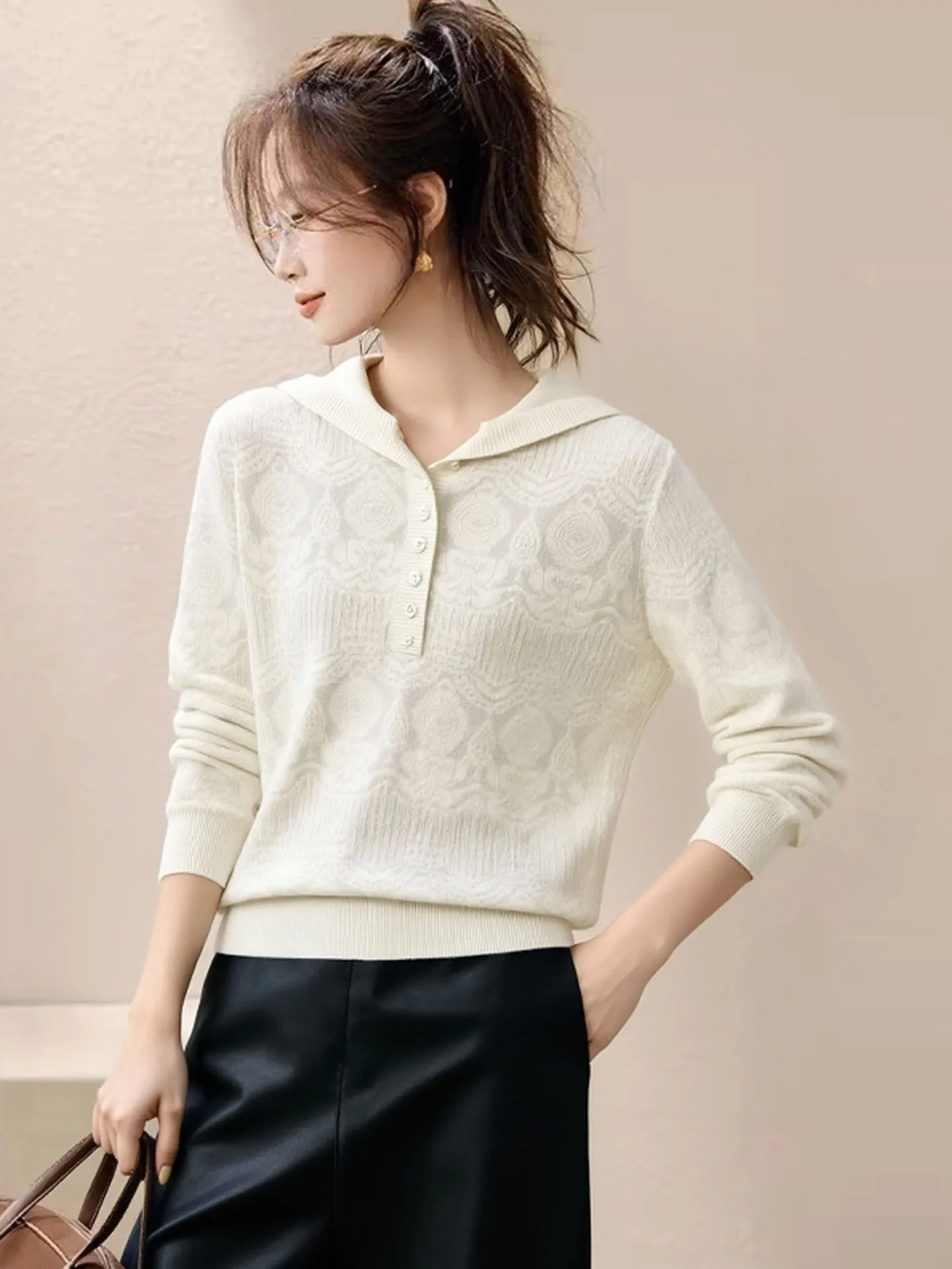 Trendy Long Sve Knitted Hat Design Hoodie Women's Base Layer irt Faionable Versatile Korean Sle Commute Woolen Top