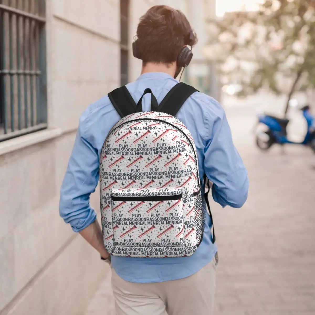 Design Virtuoso Real Men Playing Bassoon Backpack Student BookBag Kids School Bag Laptop Shoulder Bags for Men Women