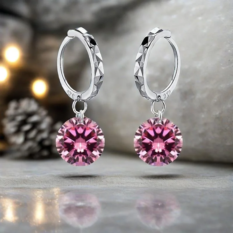Classical 925 Sterling Silver Round Shape Cubic Zircon Crystal Drop Earrings for Women Girls Wedding Party Fashion Jewelry Gifts