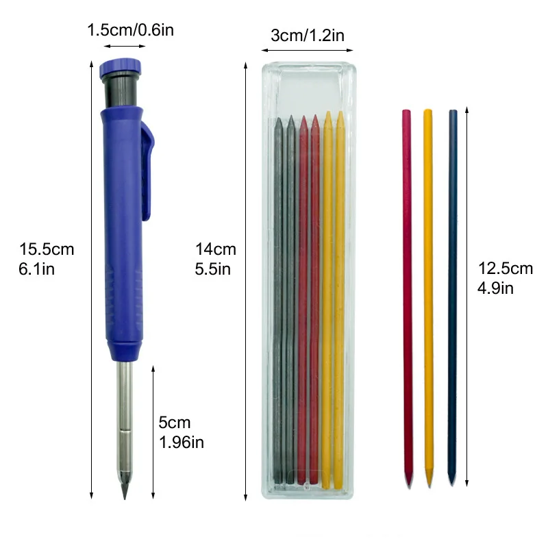 Pensil mekanis tukang kayu padat untuk konstruksi, pensil kepala panjang tukang kayu dengan rautan perlengkapan alat tulis