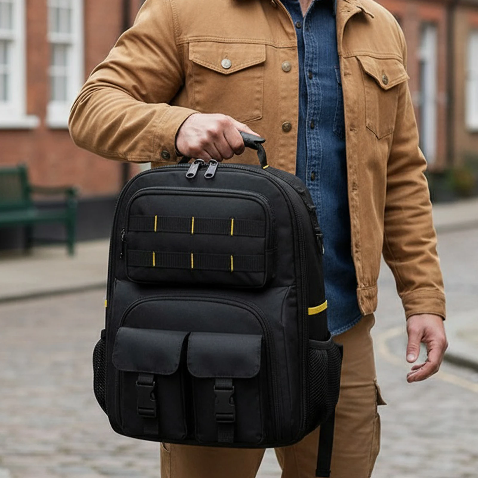 

Multi-Compartment Organizer Bag Large Capacity Professional Work Shoulder Bag Hardware Tool Storage Bag for HVAC Cable Repairman