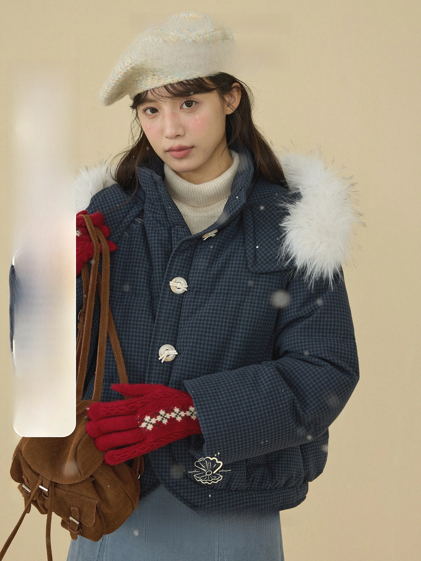 

Зимняя женская куртка-пуховик Nov Et Winter 90 White Du с меховым воротником, в клетку, свободного кроя, в стиле ретро, очень теплая