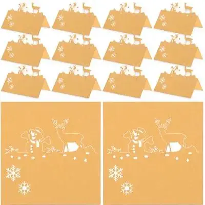 

50Pcs White Snowman Reindeer Table Name Cards Paper Seating Cards Christmas Party Place Tent Christmas Table Name Tags