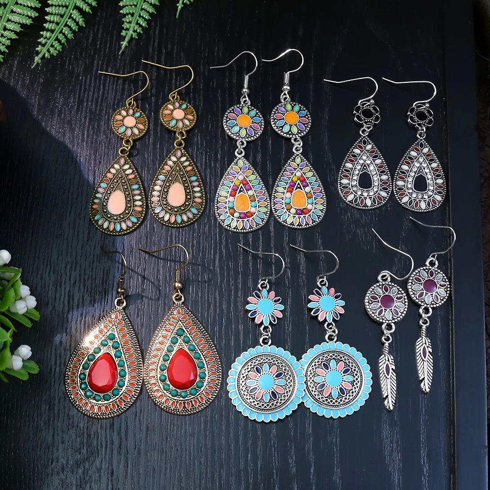 12 Pairs Boho Vintage Style Earrings Set Dainty Chic Colorful Geometric Dangle Drop Earrings for Women Jewelry Gifts