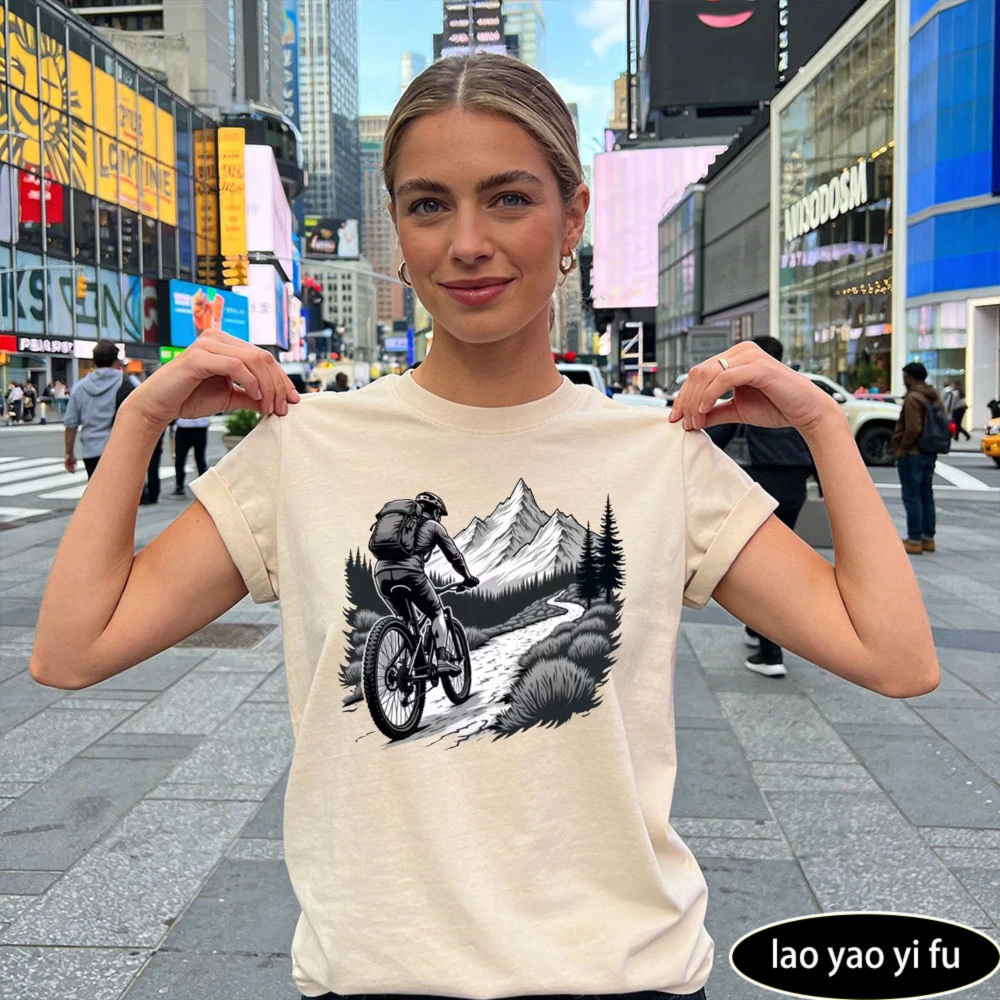 Women's Black Mountain Bike T- - Mountain Biking Cartoon review and price