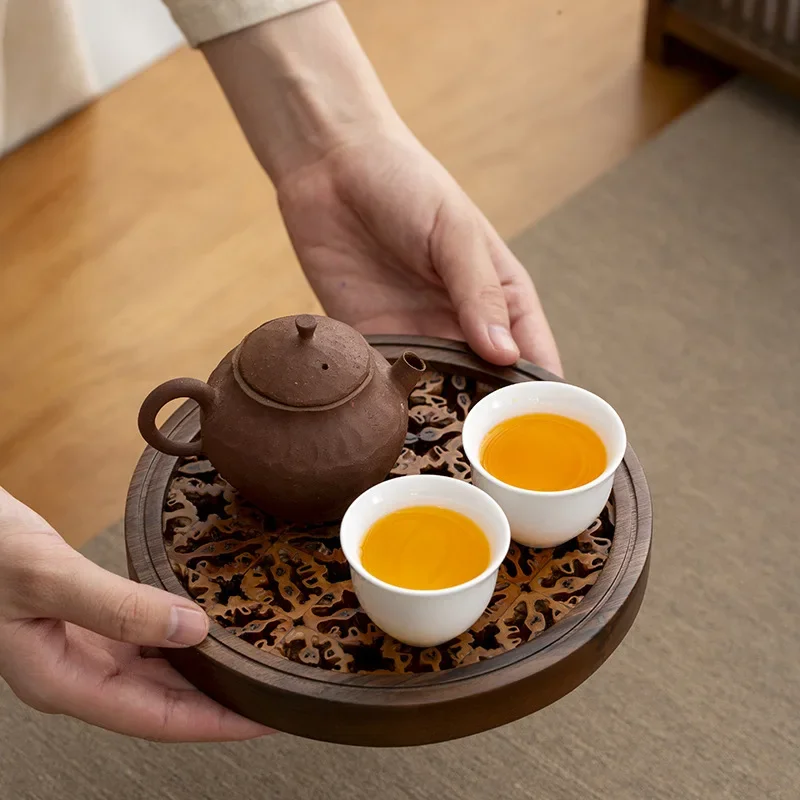 Creative Chinese-style black walnut wooden coaster dry-brew table walnut teapot ceremony cup mat cup holder heat insulation pad