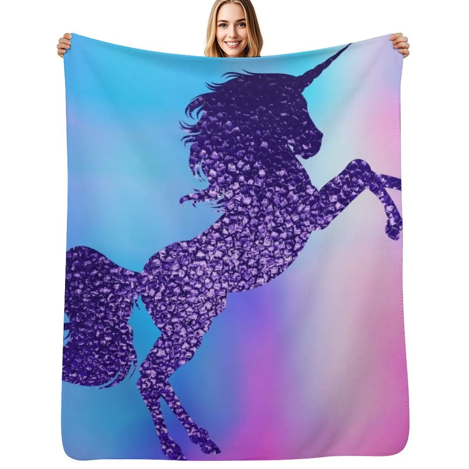 Sparkly Purple Unicorn Throw Blanket for babies Winter beds Moving Decorative Throw Soft Plaid Hairy Blankets