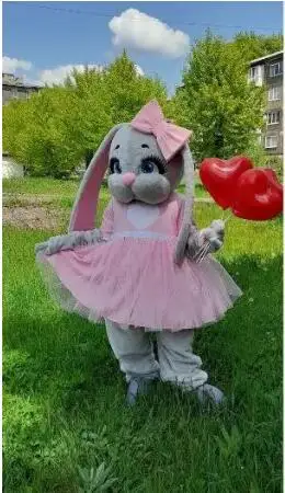 Mascote coelho lebre para adulto, vestido rosa, adereços de corpo inteiro, roupa de Halloween, Natal, novo