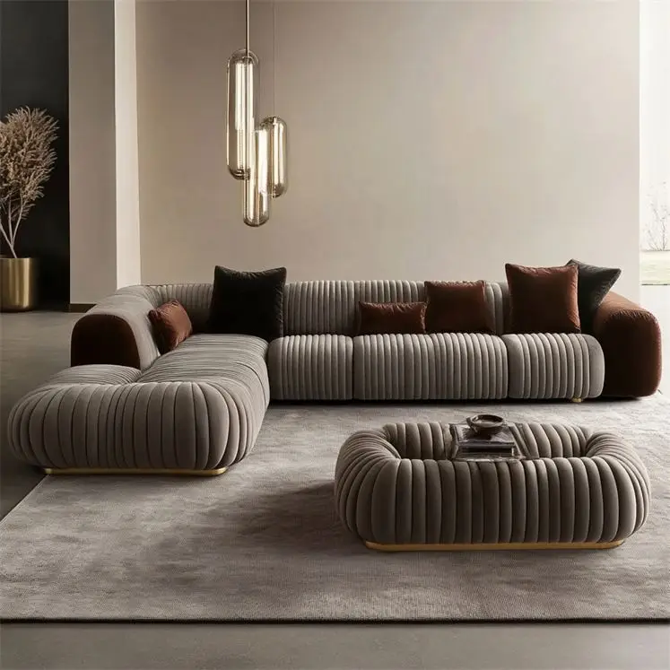 

yi-Luxury Lounge Modern Design Home Furniture Corner Velvet Sectional Sofa Square Fabric Living Room Sofa Set#