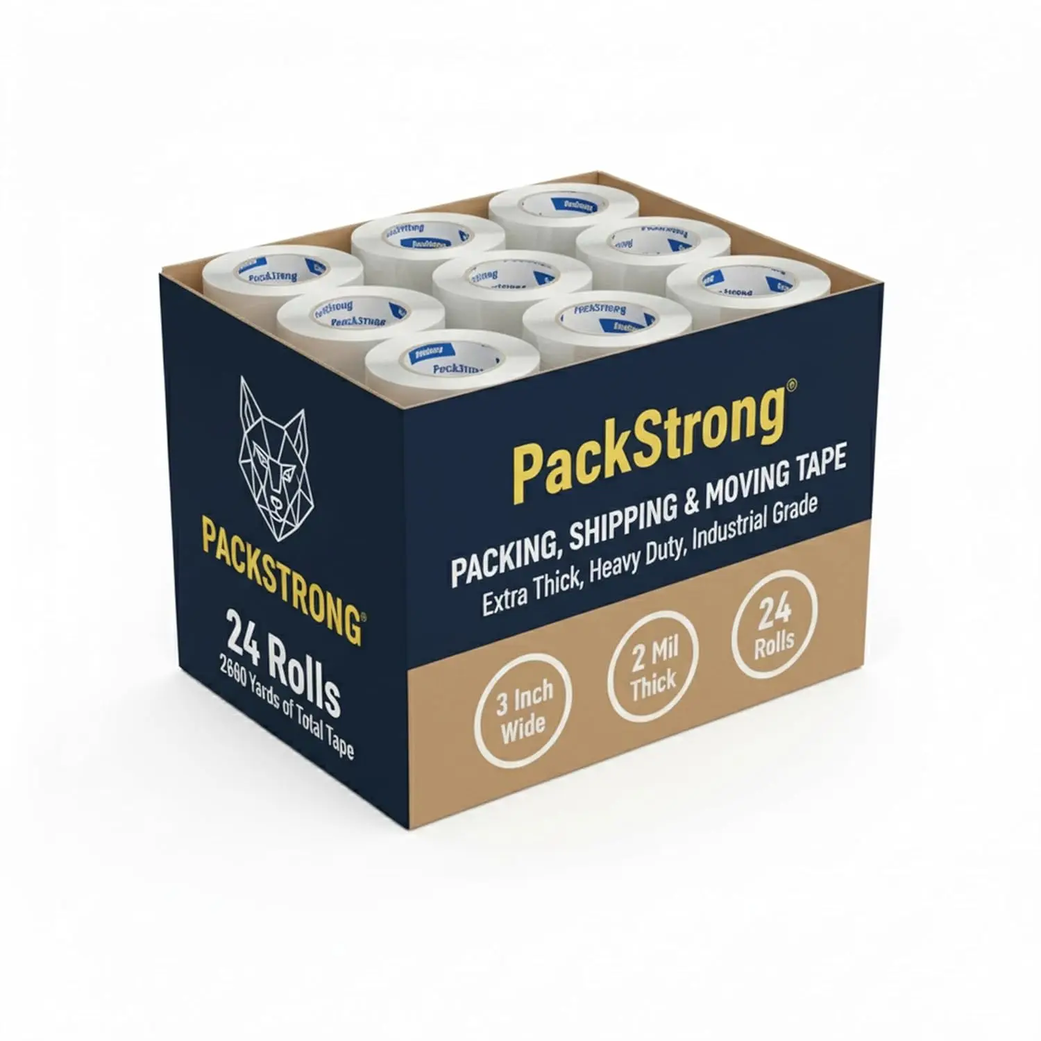

Industrial Grade Clear Packing Tape 24 Rolls - 110 Yards per Roll - 3" Wide x 2.0 mil Thick, Acrylic Adhesive Heavy Duty