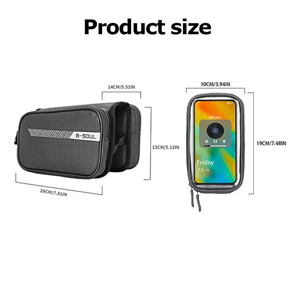 Reflective Pattern Bike Pouch Phone Case Bicycle Top Frame Bag Bike Front Beam Saddle Bag 1.5L