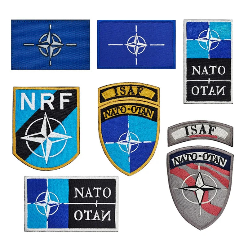 NATO Flag Arm Badge ISAF Shield Hook and Loop Badge Military Fan Chest Badge Outdoor Tactical Backpack Decorative Sticker