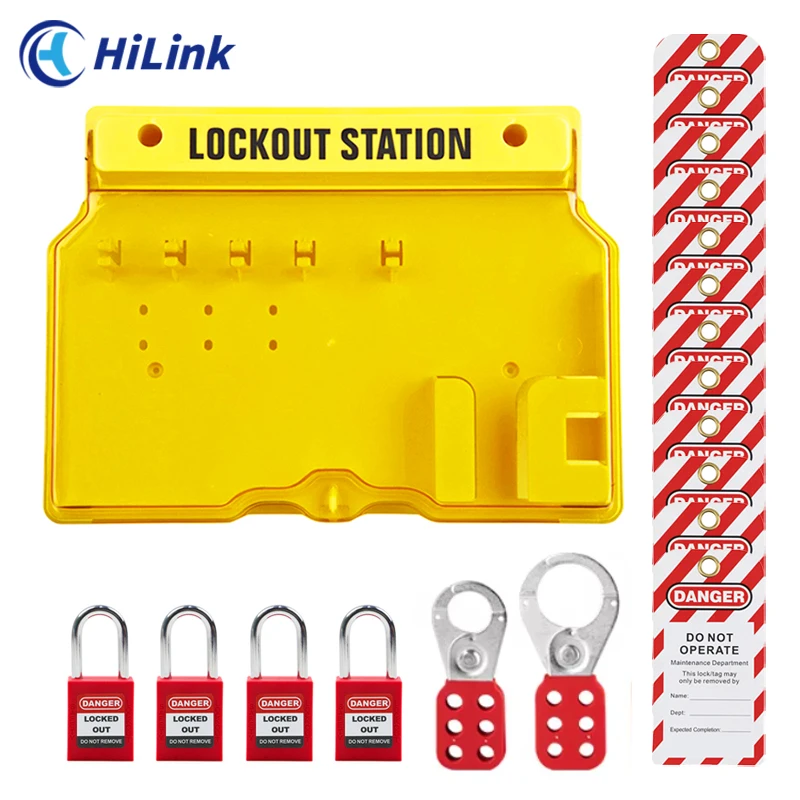 HiLink LOTO Management Group Wall Mounted Industrial Overhaul Device Yellow Durable Lockout Tagout Station Kit