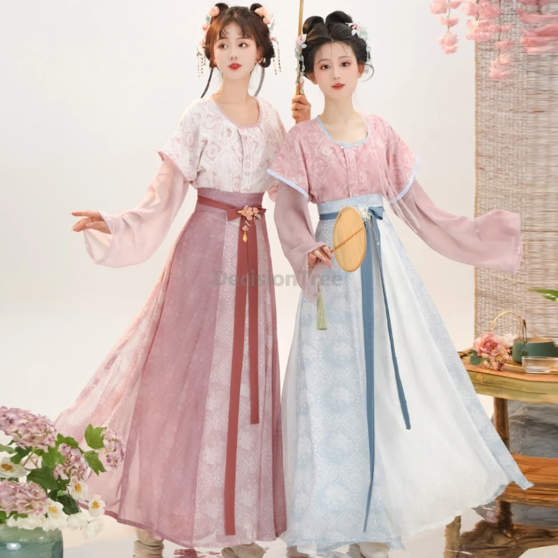 Autumn Chinese Style Tang Dynasty Hanfu Crew Neck Top Waist-length Skirt Set Cosplay Costume Traditional Stage Performance Set