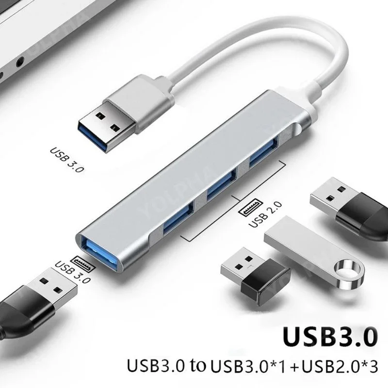 1/2/3pcs 4Port USB 3.0 Hub USB Hub High Speed Type C Splitter Adapter For PC Computer Multiport HUB One Drag Four Expanders