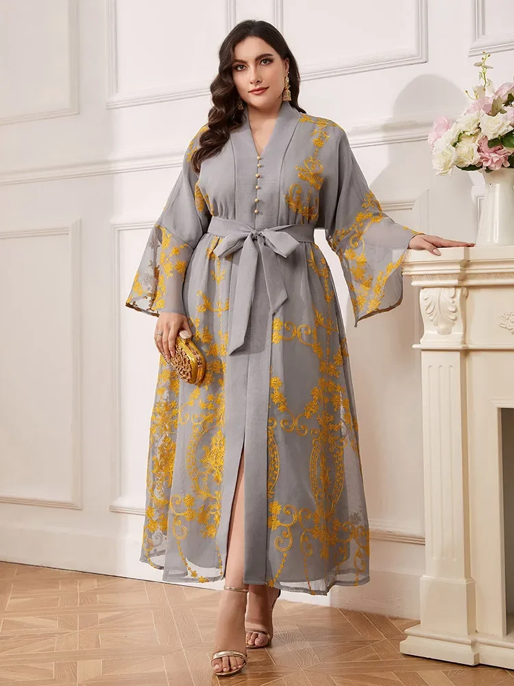 

Eid Mubarak Embroidery Abaya Women Muslim Plus Size Maxi Dress Dubai Kaftan Saudi Arab Robe Party Gown Marocain Caftan Djellaba