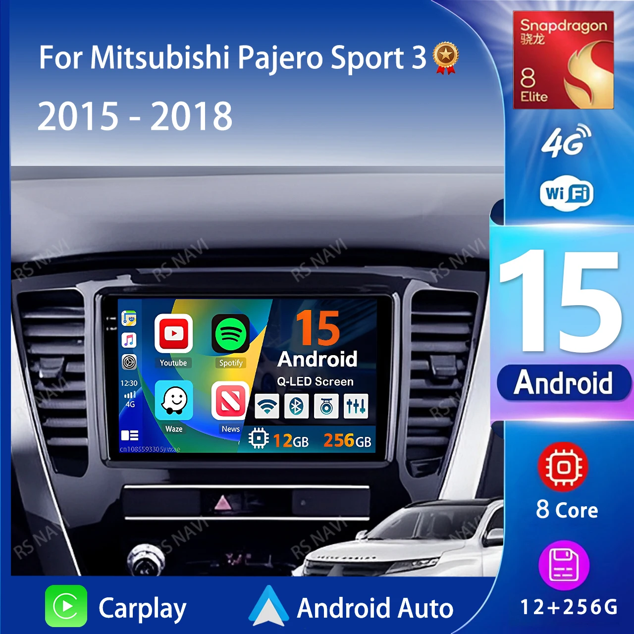 أندرويد 15 Carplay Auto Qualcomm 2K QLED شاشة راديو السيارة لميتسوبيشي باجيرو سبورت 3 2016 - 2020 نظام تحديد المواقع ستيريو 4G DSP BT