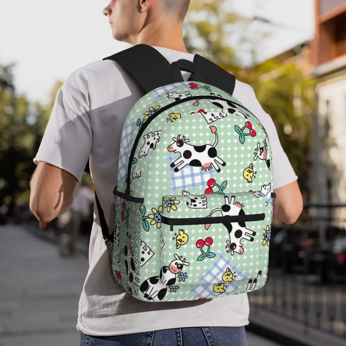 

Cute Cow Moo Print Backpack Daypack Large Capacity Kids BookBag School Bag Shoulder Bags for Men Women