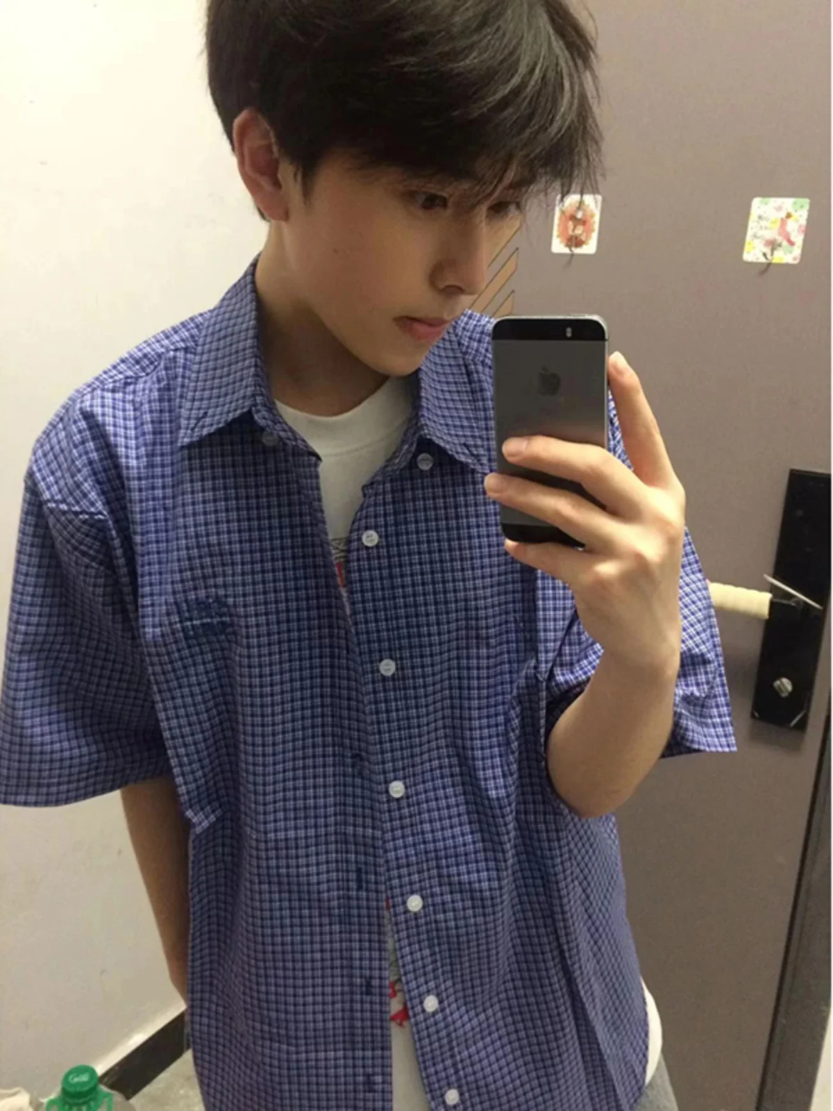 

Blue Plaid ort Sve irt Men's Summer y f Sve Cleanfit irt Loose Fit Moisture ng Breathable Youth Trend