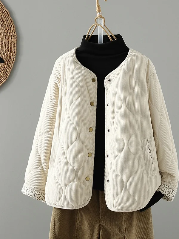 

Свободная хлопковая куртка с цветочным принтом, женская зимняя верхняя одежда Thiened Long Sve, застежка на одной пуговице, Ele Sle