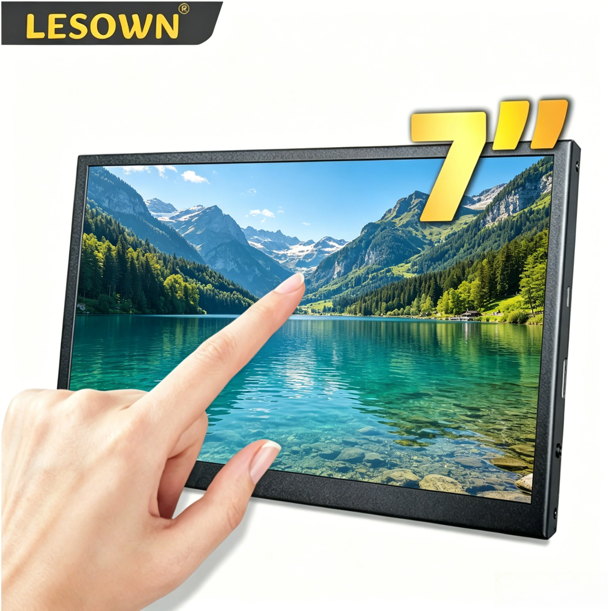 LESOWN Black Metal 7.0" Capacitive Touch Monitor 16:9 HDMI Auxiliary Display with Speaker for Computer Chassis Modding