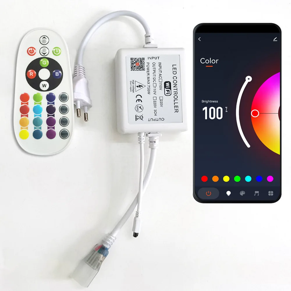 

Быстрое напряжение, контроллер RGB Tuya 2,4G RF APP, беспроводной пульт дистанционного управления Wi-Fi для 3CH SMD 5050, светодиодная лента