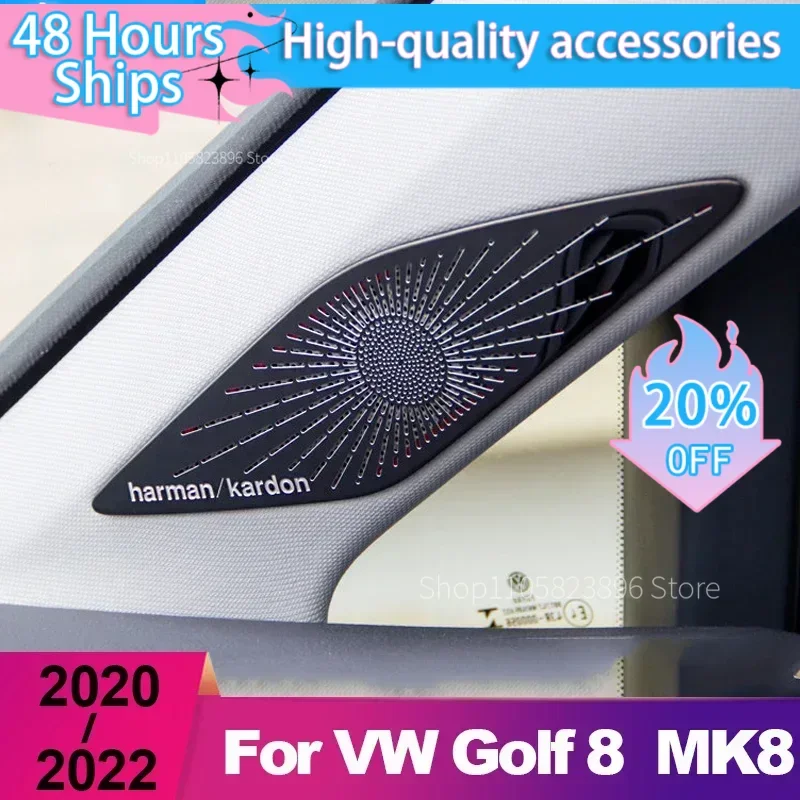 Stainless Car A Pillar Door Stereo Audio Speaker Cover Trim Sticker For Volkawagen VW Golf 8 MK8 2020 2021 2022 2023 Accessorie