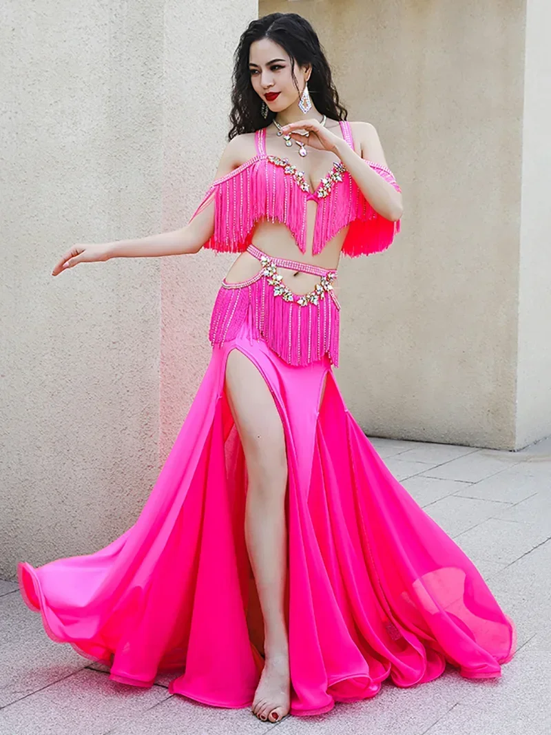 

Tassel Split Dancewear Competition Stage Performance Costumes Women Adult Sequin Flash Drill Belly Dance Clothing Dynamic