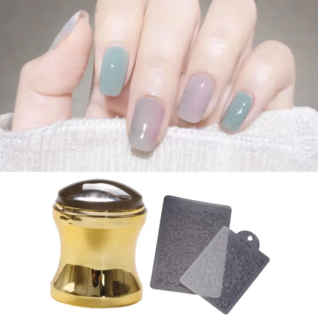 Stamping Nail Art Tool Kit Soft Silicone Stamper and Scrapers Reusable Stencils for Flower Nail Sticker Design