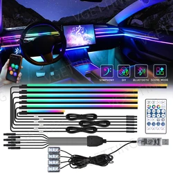 10 in 1 Car Interior Acrylic LED Ambient Lights For Tesla USB APP Remote Control RGB Symphony Atmosphere Lamp with Cigar Lighter
