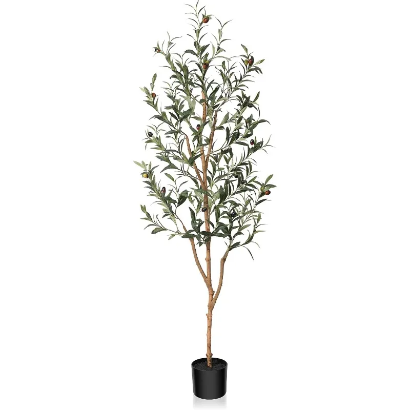 Artificial Olive Tree 5FT Tall Faux Silk Plant for Home Office Decor Indoor Fake Potted Tree with Natural Wood Trunk and