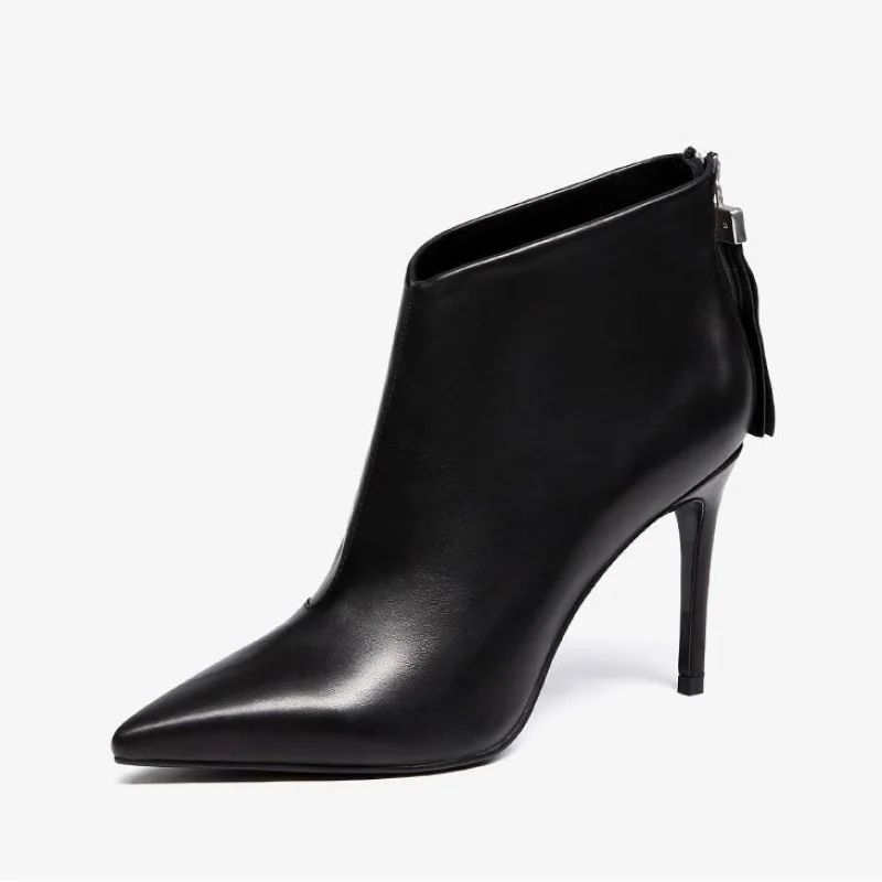 New Short Boots Versatile Bare Boots Pointed Toe Stiletto High Heels Women's Boots Cotton Boots Versatile