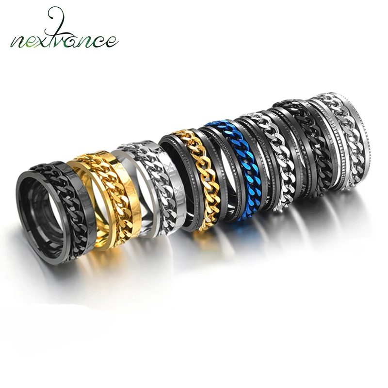 Nextvance New Cool Stainless Steel Rotatable Men Ring High Quality Spinner Chain Punk Women Jewelry for Party Daily Gifts