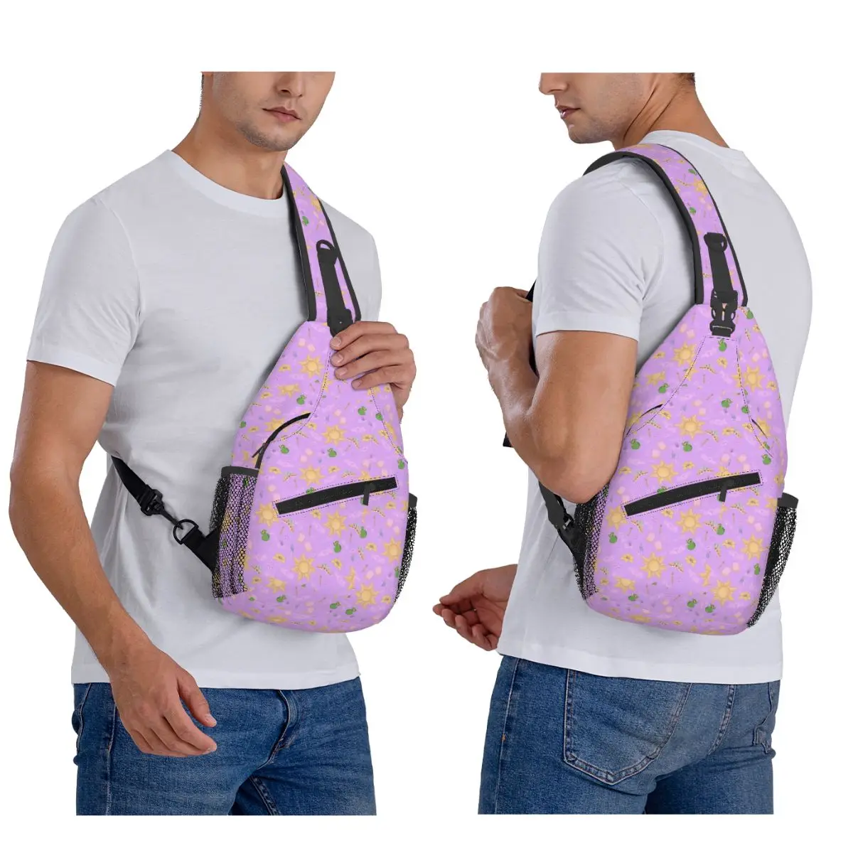 Rapunzel Pattern Chest Bag Men Sling Crossbody Backpack Chest Bag Traveling Hiking Daypack Shoulder Bag
